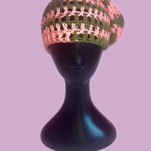 Handmade Pink and Green Crochet Hat